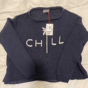NWT Wooden Ships Women's NAVY Palm Tree Chill Sweater